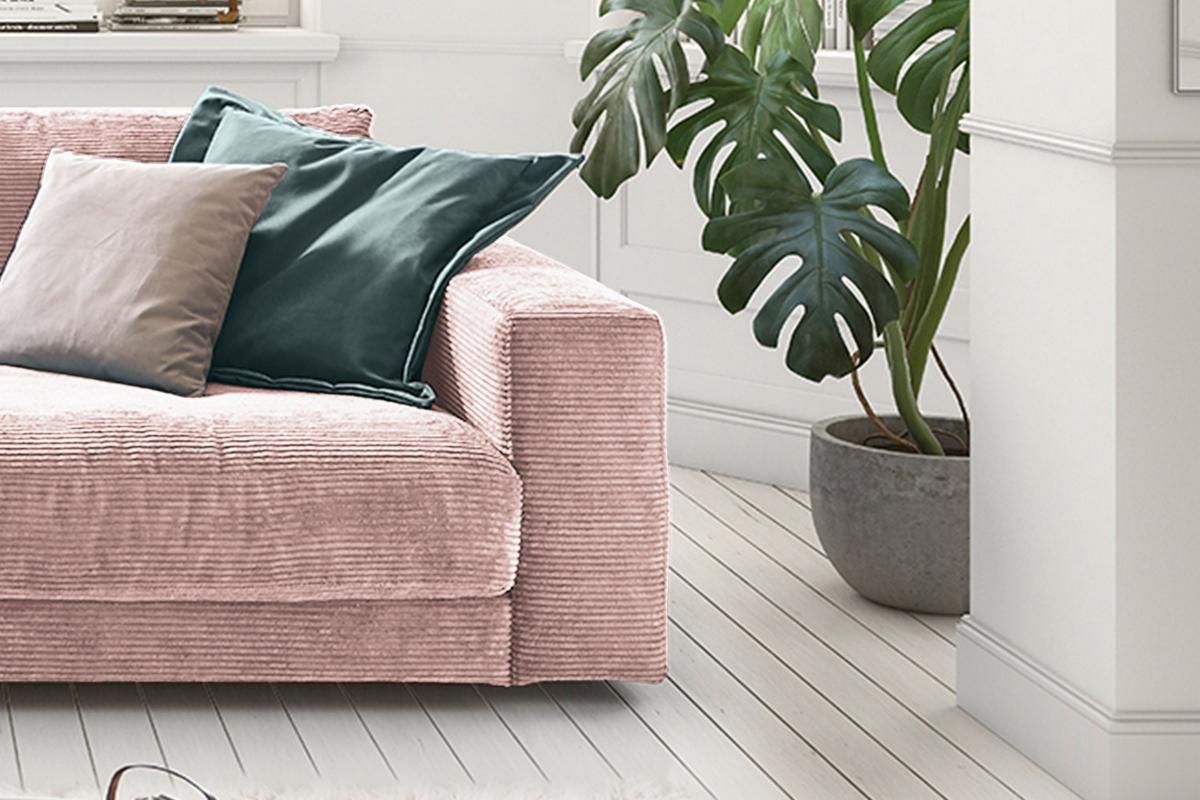 SOFA 2-SITZER MADELINE Pink Cord - Schwarz/Rosa, Kunststoff/Textil (230/85/127cm) - KAWOLA