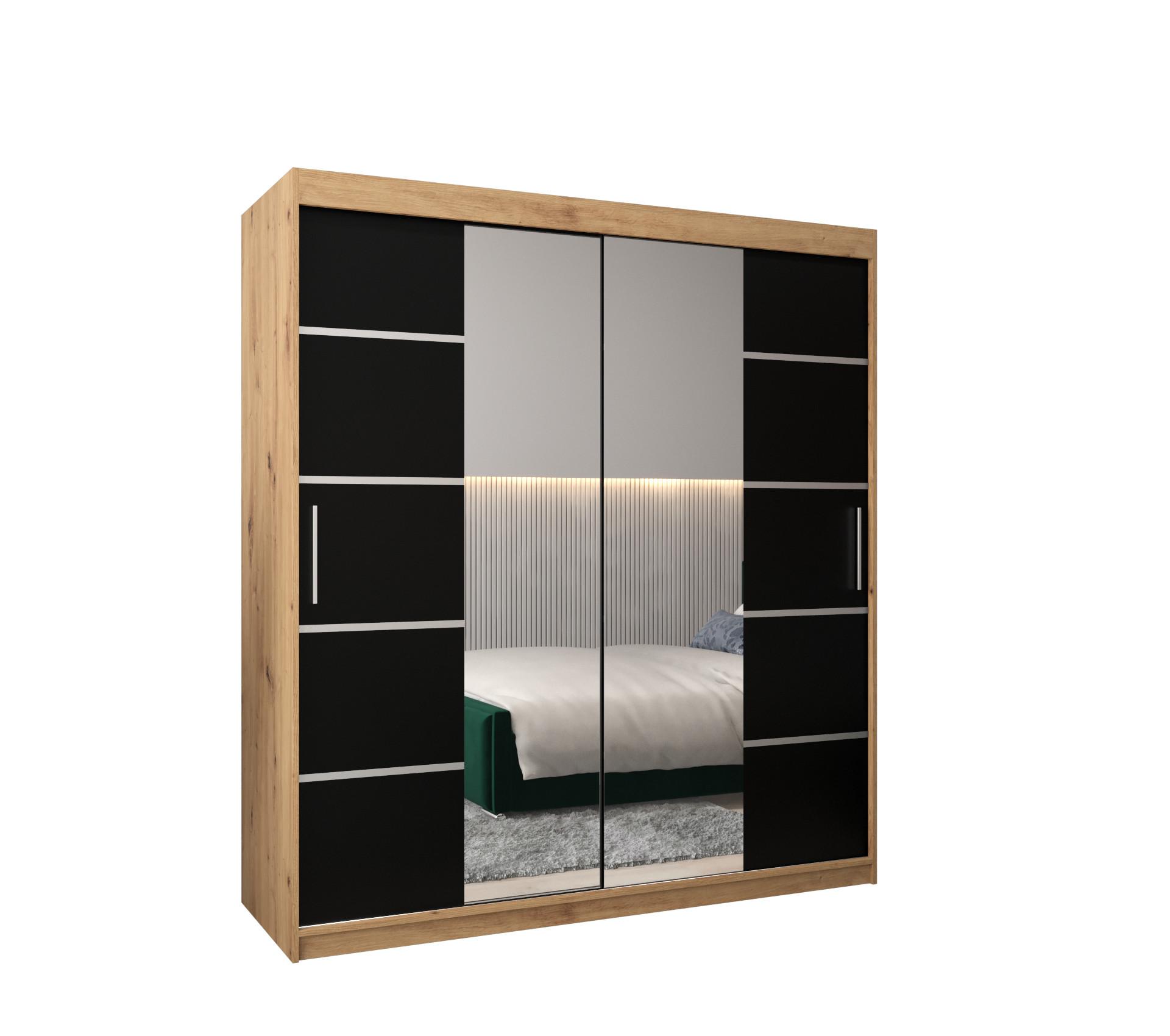 SCHWEBETÜRENSCHRANK 200/180/62 2-türig - Silberfarben/Schwarz, Holz/Kunststoff (180/200/62cm) - MÖBEL KRYSPOL