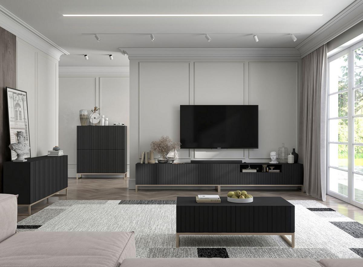 COUCHTISCH Elpis Schwarz matt Glamour 110 cm - Goldfarben/Schwarz, Holzwerkstoff/Metall (54/110/39cm) - Meble Lindner
