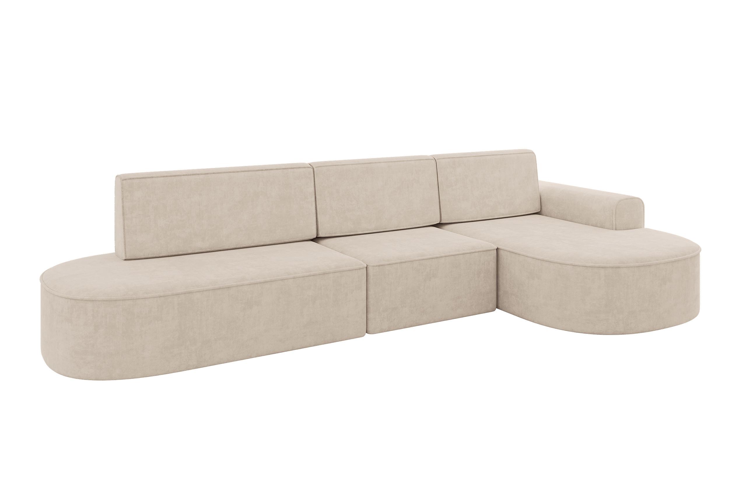 ECKSOFA mit Schlaffunktion Ottomane RECHTS MARI L2-S 368X167X85 Beige Velours - Sandfarben/Schwarz, Holzwerkstoff/Kunststoff (167/368cm) - ALTDECOR