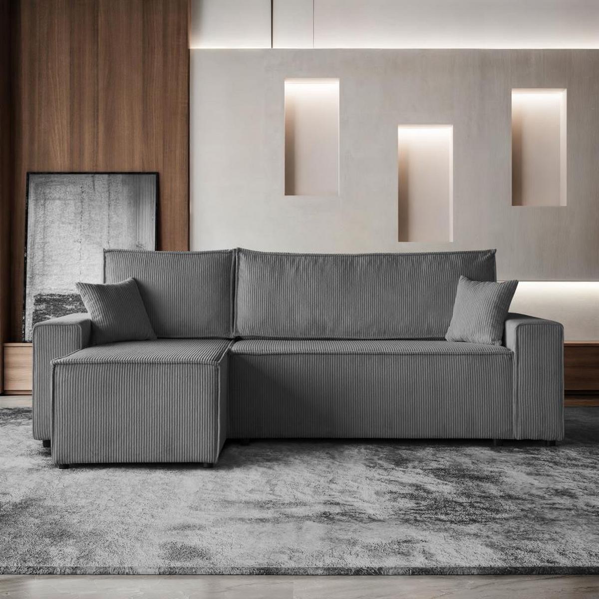 ECKSCHLAFSOFA mit Schlaffunktion Hektor, 247 cm, Ottomane 70 cm, grau - Schwarz/Grau, Kunststoff/Textil (247/152cm) - Beautysofa