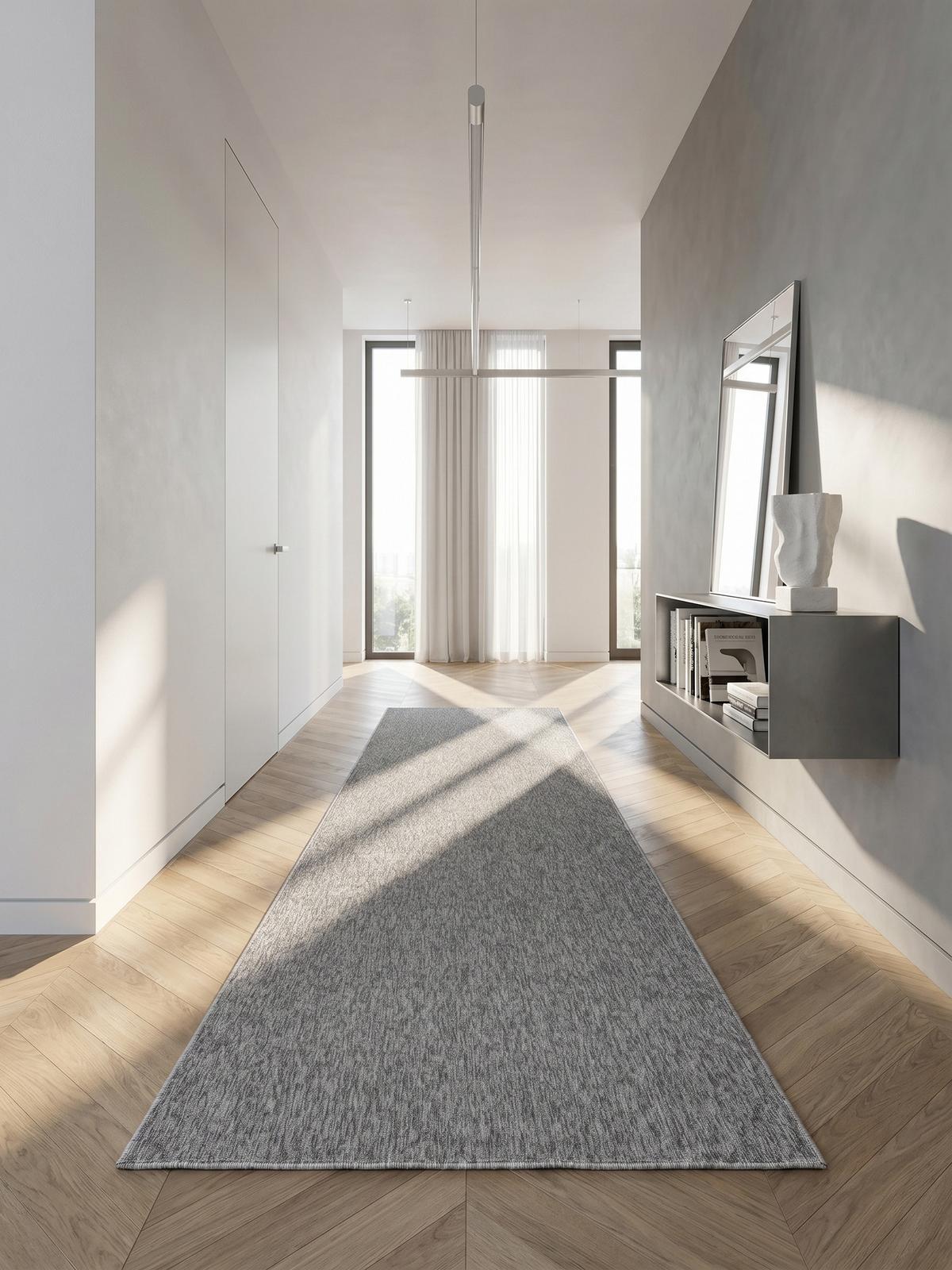 KURZFLORTEPPICH AMMER, einfarbig, Hellgrau, 80 x 250 cm - Grau, Textil (250/80cm) - KADIMA DESIGN