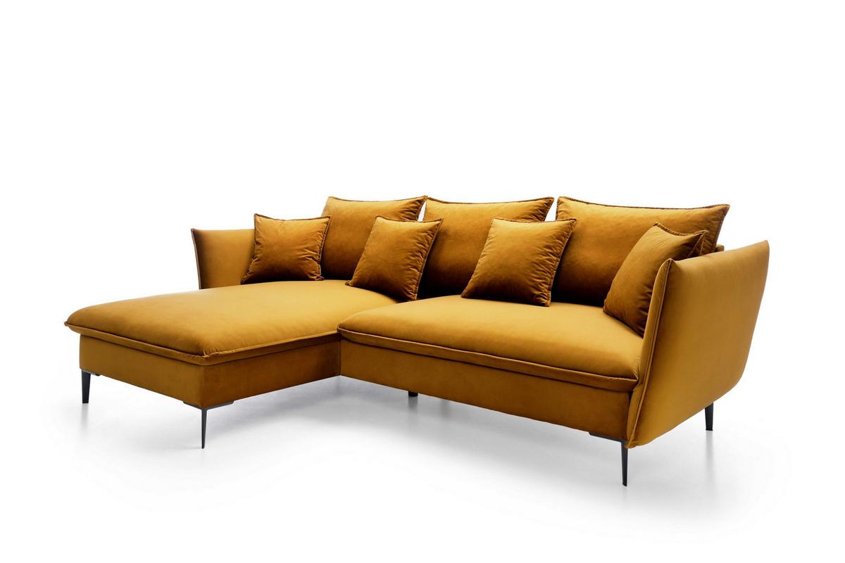 ECKSOFA SOLE Gelb Plüsch-Stoff mit Schlaffunktion - Gelb, Holz (258/167cm) - MASSENO