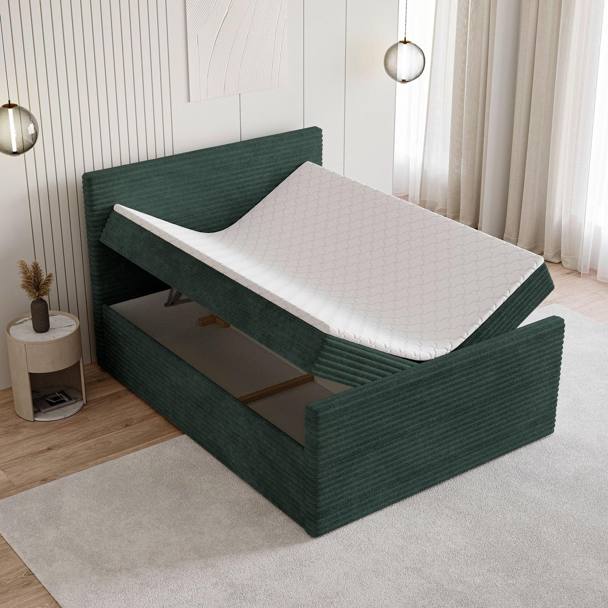 BOXBETT NOLEN 180x200 cm mit Matratze und Topper - Grün - Grün, Holz (180/200cm) - MASSENO