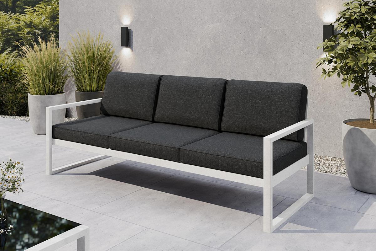 GARTENBANK Bellano Outdoor 3-Sitzer Polster-Loungebank, Stahlgestell Weiß, Dunkelgrau 76/216/80 cm - Grau, Textil (216/86/80cm) - WFL GROUP