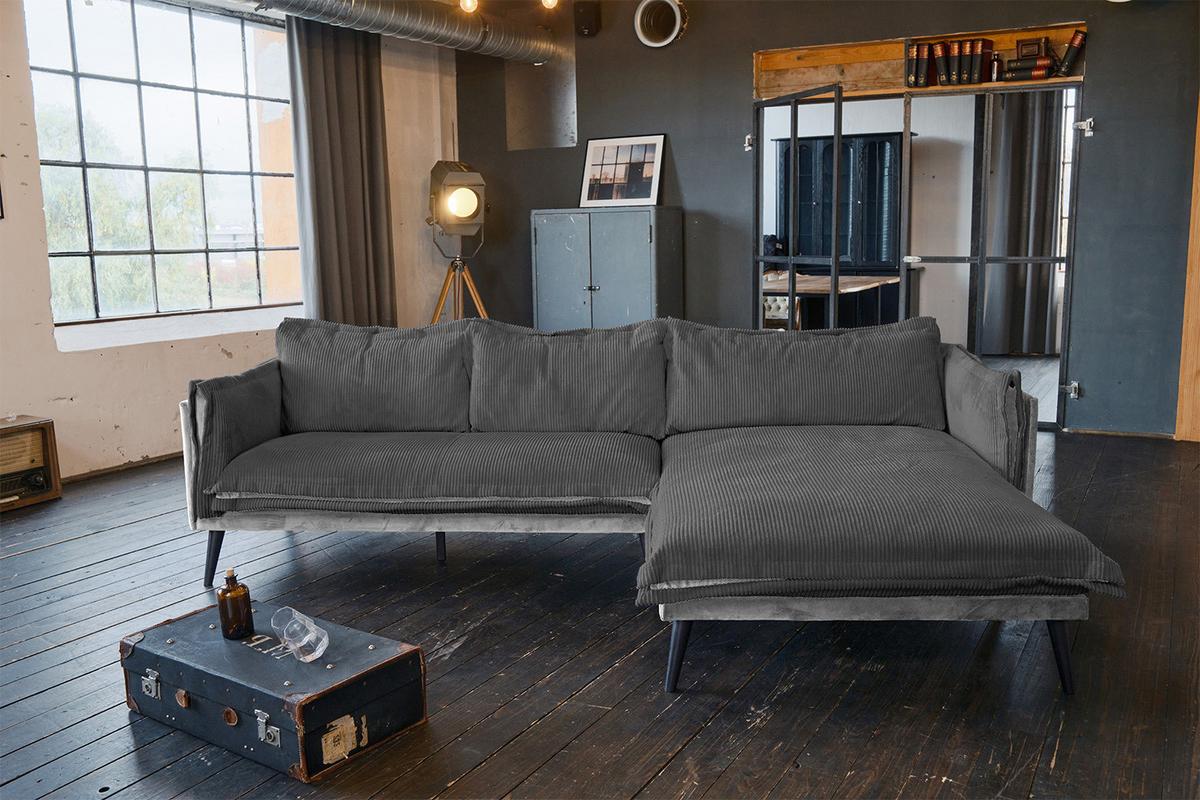 ECKSOFA QUENYA Grau Velvet - Dunkelgrau/Schwarz, Textil (294/184cm) - KAWOLA