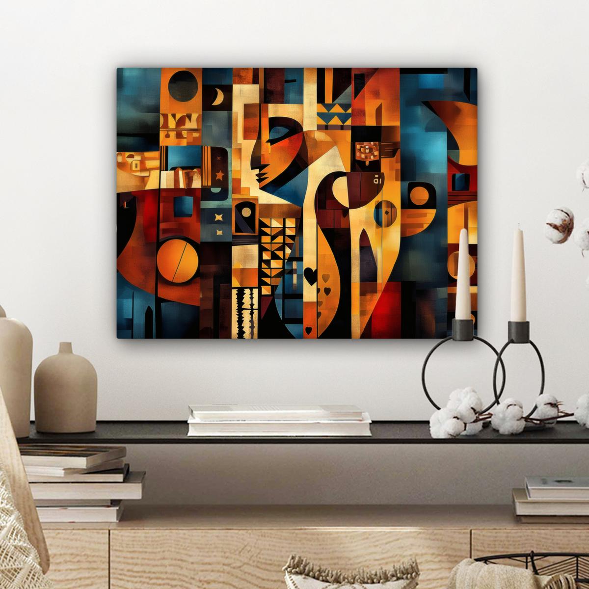 LEINWANDBILD Figuren - Abstrakt - Symbole Wandbild 40x30 cm - Terracotta, Textil (40/30cm) - MuchoWow