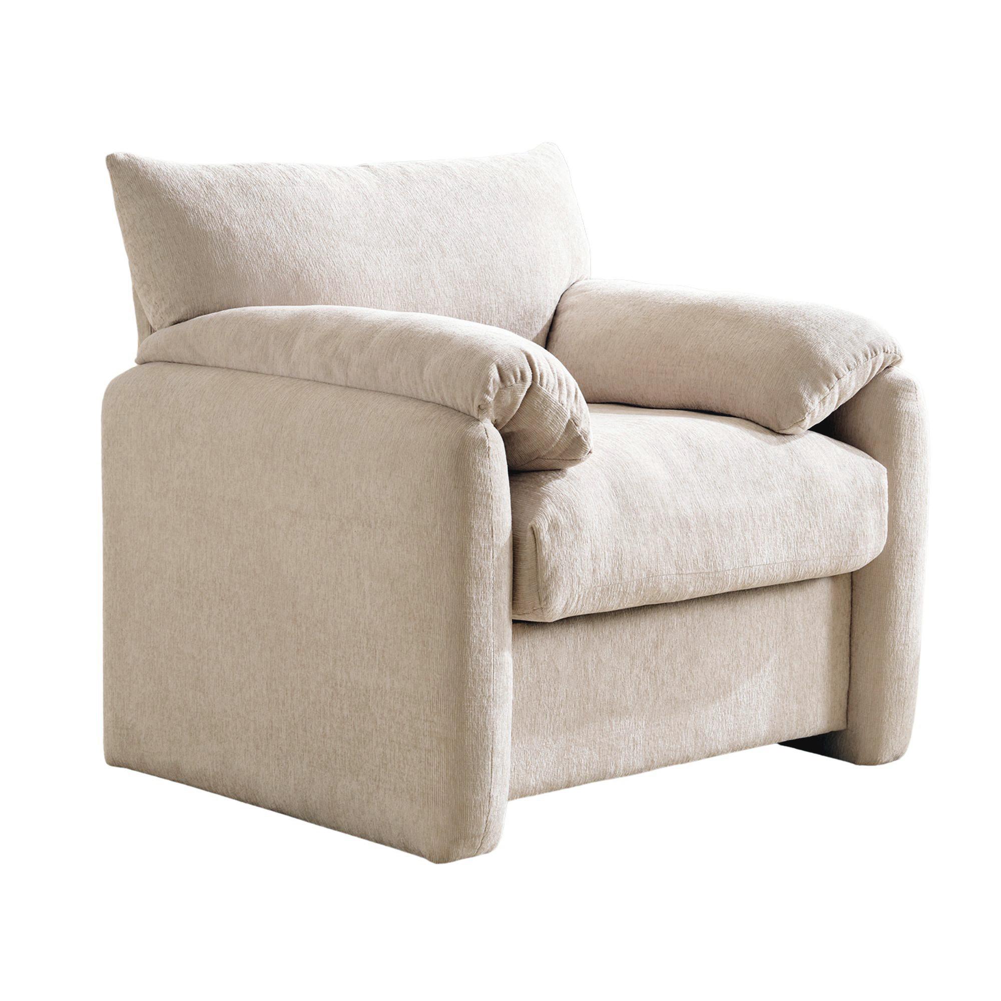 SESSEL Chenille Beige 96 cm Lounge Sessel mit Armlehnen und breiter Sitzfläche für Wohnzimmer - Beige, Textil (96/84/82cm) - Urban Meuble