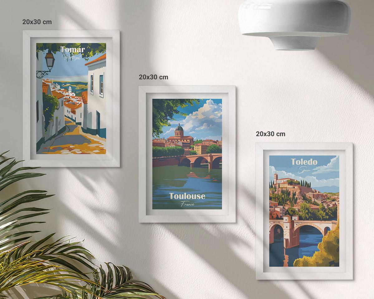 BILDER SET 3er Set - 20x30 cm Weißer Rahmen - Retro-Stadtgrafiken - Weiß, Kunststoff (20/30cm) - TULUP