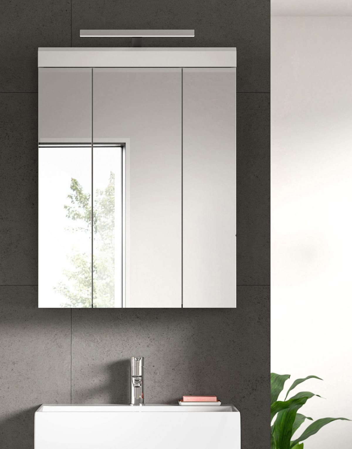 SPIEGELSCHRANK weiß Hochglanz 60 cm, Badschrank 3-türig - Weiß Hochglanz/Silberfarben, Glas/Holzwerkstoff (60/79/18cm) - Inn.Furn