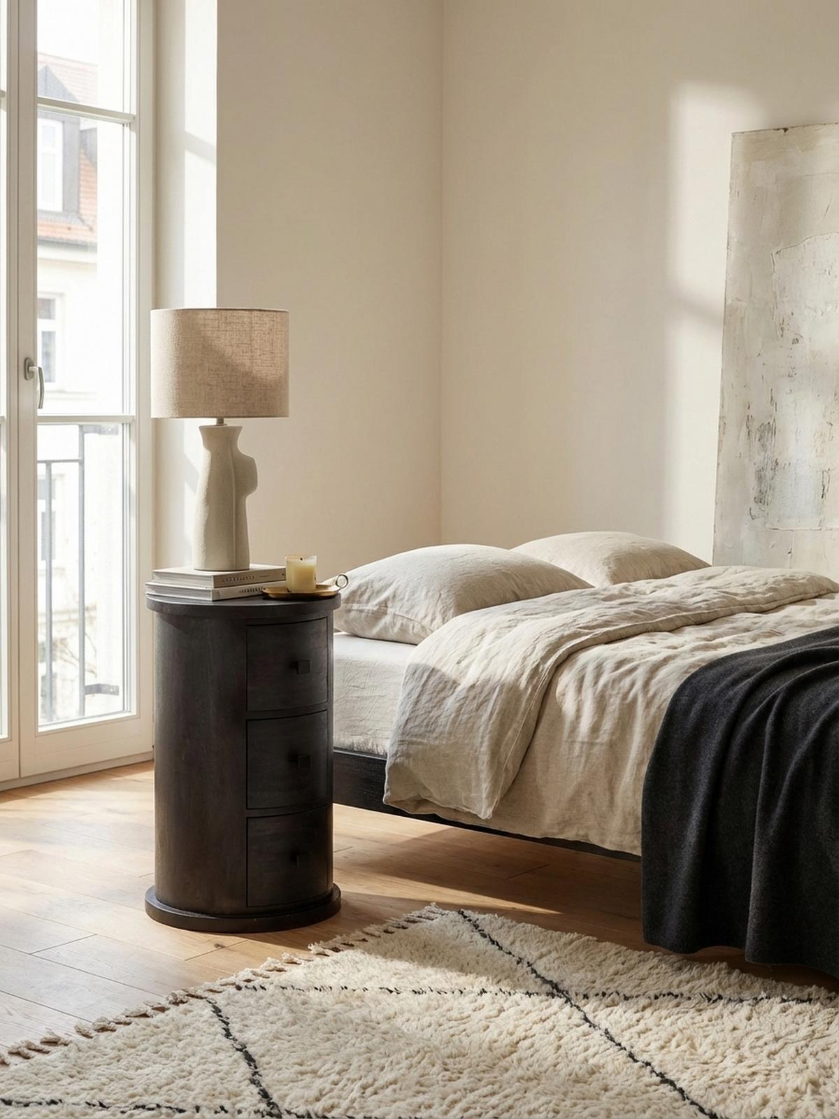 KOMMODE – Mango Massivholz, 34x65x34 cm, 3 Schubladen, schmal, schwarz - Schwarz, Holz (34/65/34cm) - KADIMA DESIGN