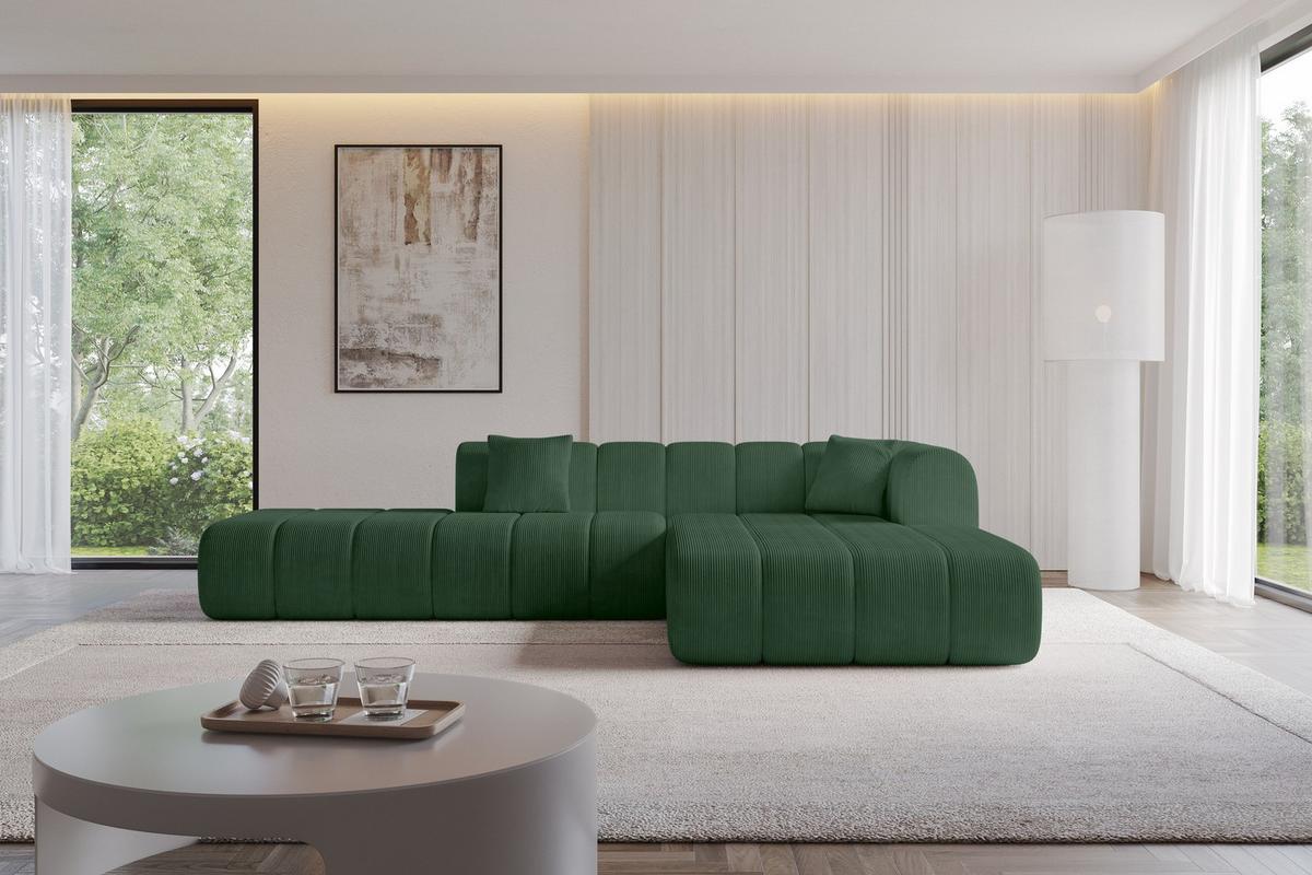 ECKSOFA Ottomane Rechts BILA-L 289x176x71 Grün Cord - Waldgrün/Schwarz, Holzwerkstoff/Kunststoff (289/176cm) - ALTDECOR