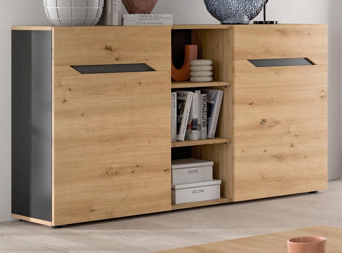 SIDEBOARD Eiche Artisan und Grau, Kommode mit 9 Fächern 130 x 81 cm - Dunkelgrau/Schwarz, Holzwerkstoff/Kunststoff (130/81/37cm) - Inn.Furn