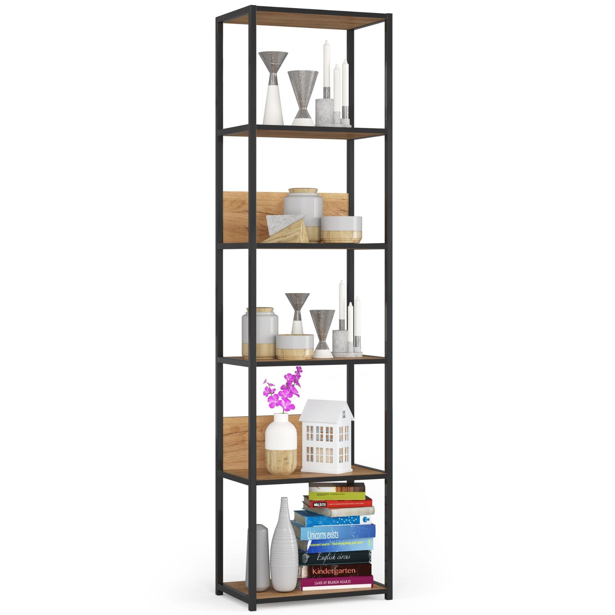 STANDREGAL Schwarz, Eiche Craft 192/50/32 - Schwarz, Holzwerkstoff (50/192/32cm) - RAUMHIRSCH FURNITURE