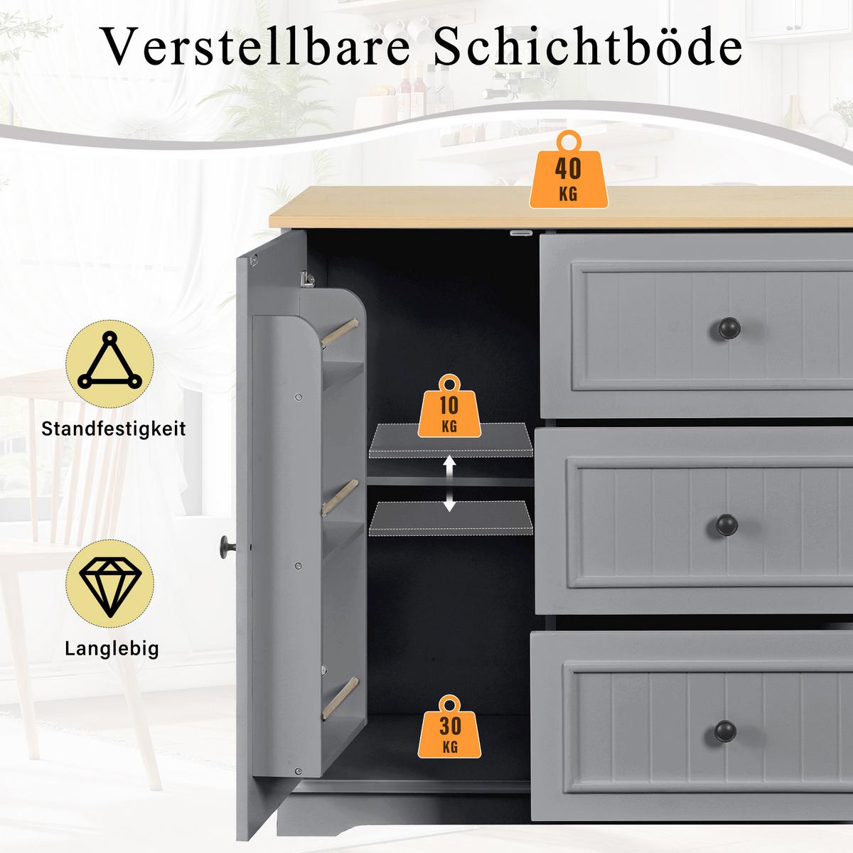 SIDEBOARD mit 3 schubladen & kühlschrank-türen - Grau, Holzwerkstoff (126/86/40cm) - Urban Meuble