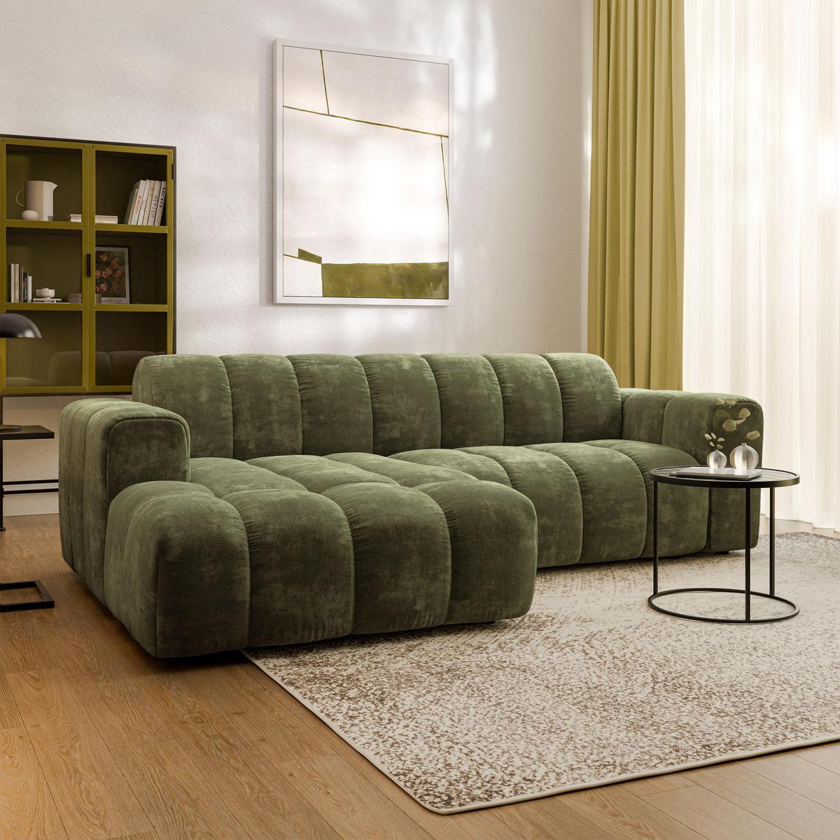ECKSOFA TISI Grün Chenille - Grün, Holz (274/165cm) - MASSENO
