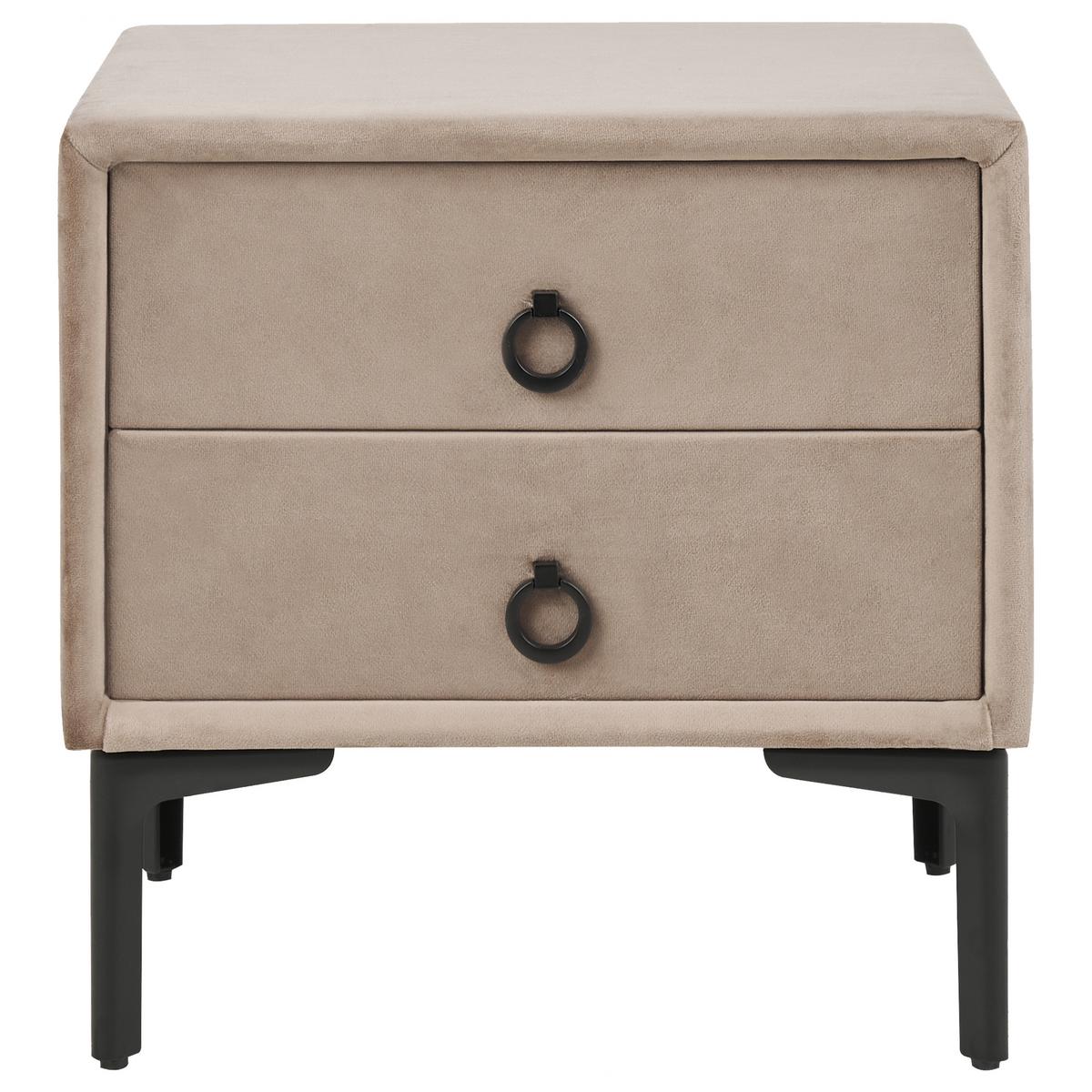 NACHTTISCH Samtstoff taupe 2 Schubladen Sezanne - Beige/Schwarz, Textil (44/45/38cm) - Beliani