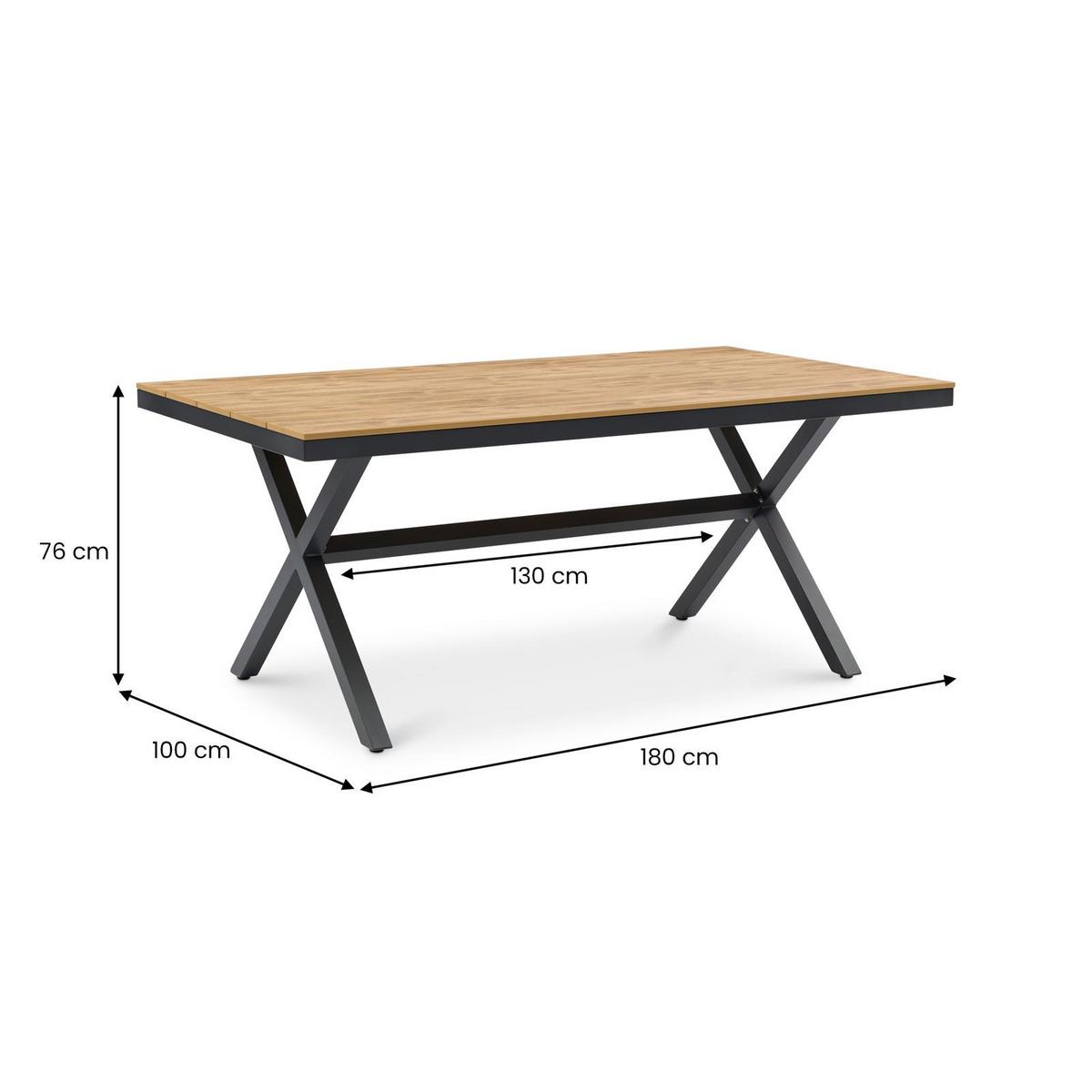 GARTENTISCH ISOLA grau/natur - Schwarz/Naturfarben, Kunststoff/Metall (100/180/76cm) - IDIMEX