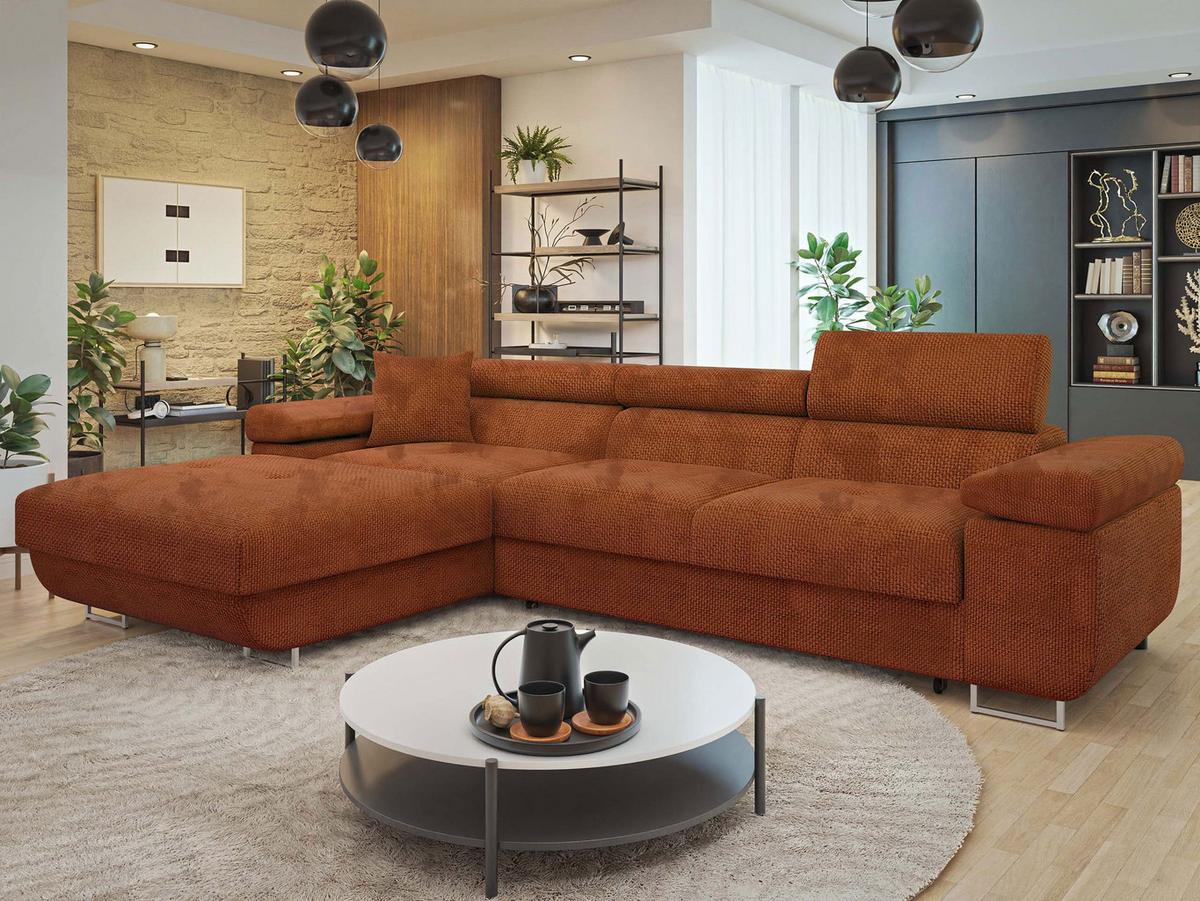 ECKSOFA Torezio Mini, Seite: Links - Dunkelorange, Holz/Textil (280/170cm) - MIRJAN24