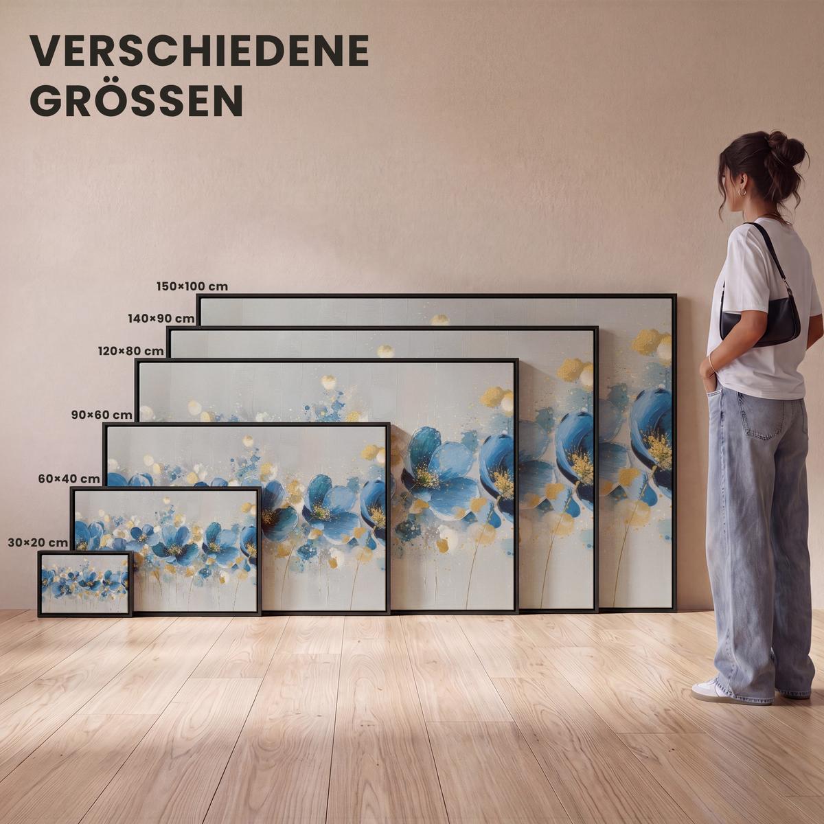 LEINWAND Bilder mit Rahmen - Blumen - Blau - Abstrakt - 30x20 - Hellgrau, Textil (30/20cm) - MuchoWow
