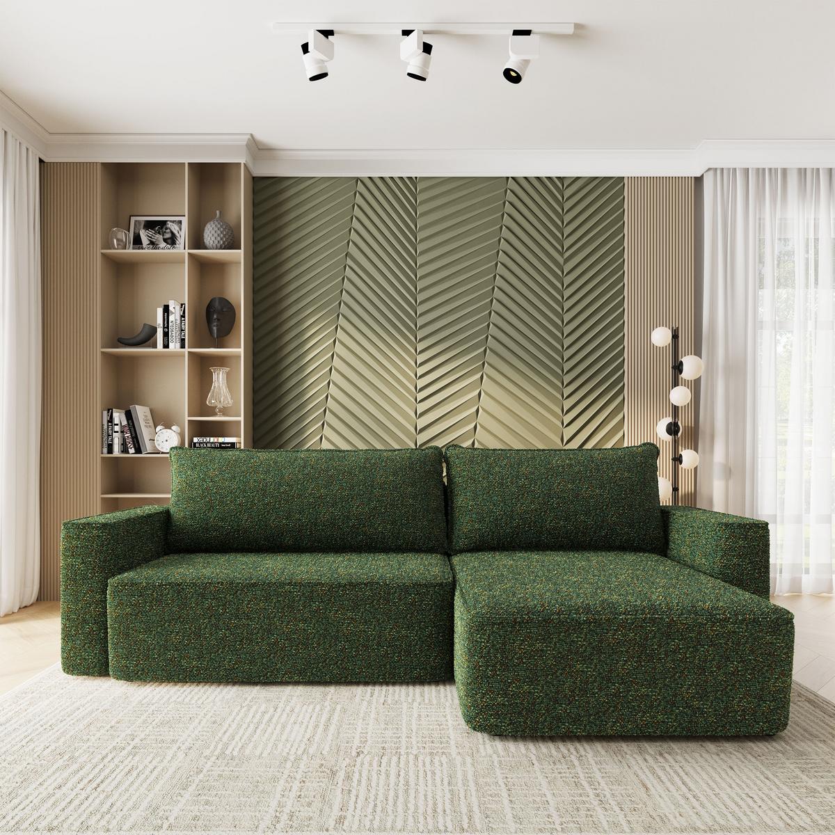 ECKSOFA BELARO BL Grün Chenille mit Schlaffunktion - Grün, Holz/Textil (280/162cm) - MASSENO