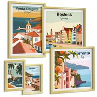 BILDER SET 5er Set - 50x50 cm & 20x30 cm & 40x60 cm Goldrahmen - Tropische Strände und Palmen - Goldfarben, Kunststoff (40/60cm) - TULUP