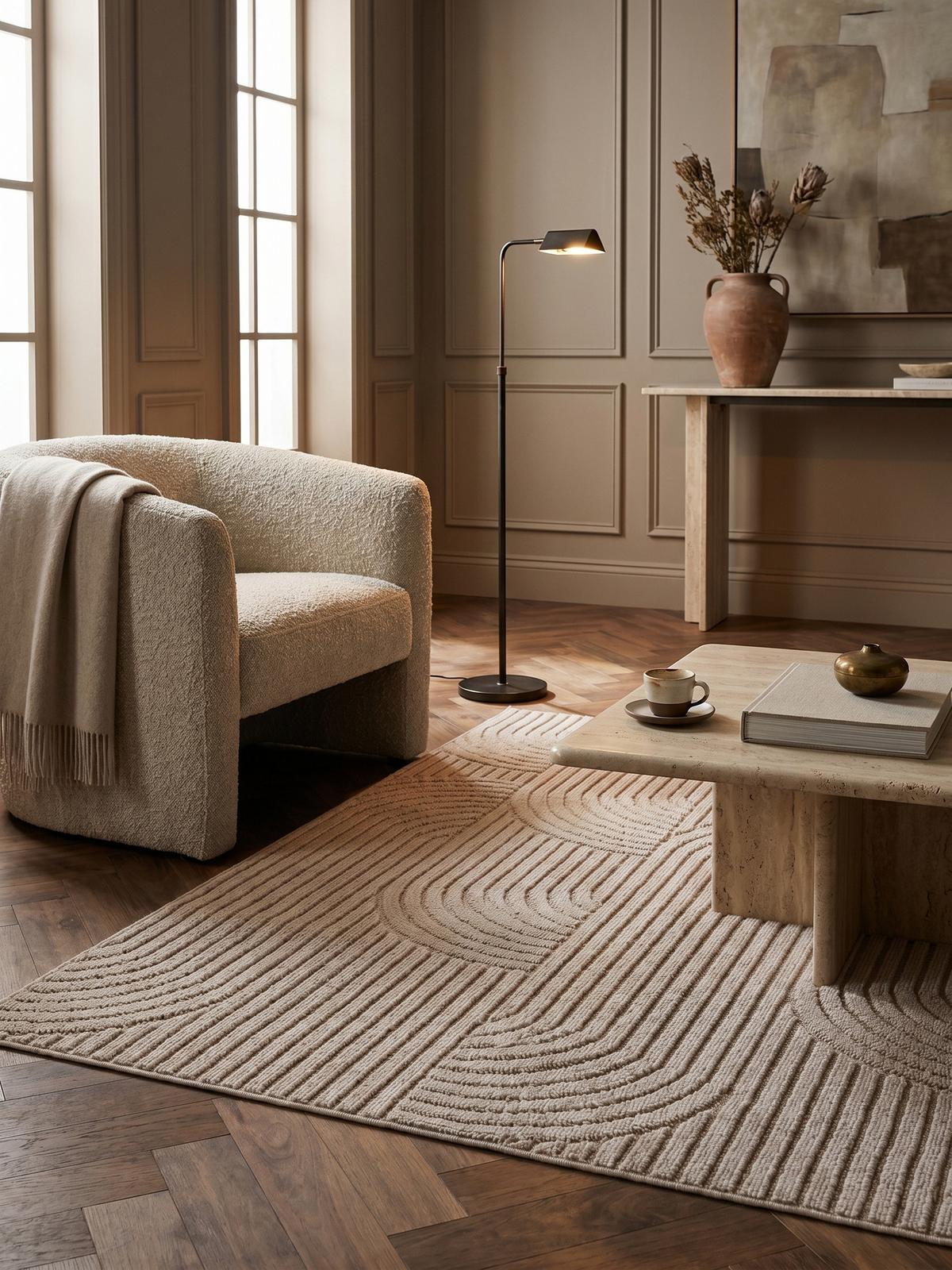 TEPPICH Flachgewebe LANGAU in Beige, mit geometrischen Bögen, 60 x 110 cm - Beige, Textil (110/60cm) - KADIMA DESIGN