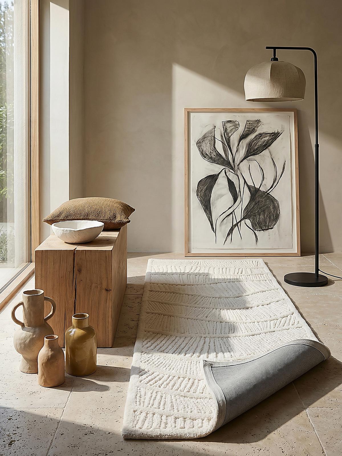WOLLTEPPICH CARVE, abstrakt, Weiß, 80 x 230 cm - Beige, Textil (80/230cm) - KADIMA DESIGN