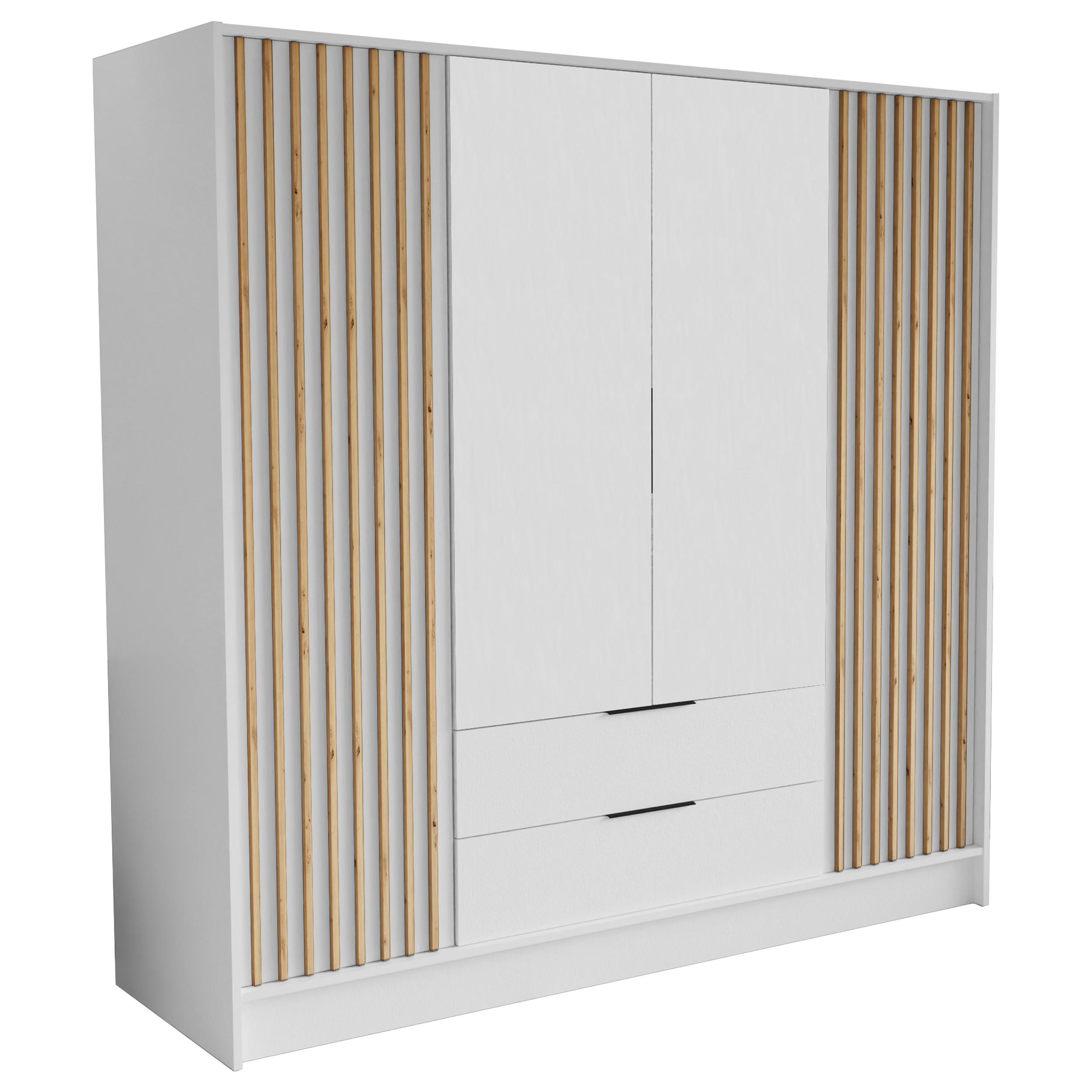 DREHTÜRENSCHRANK PELOR 200/200/51 cm Modern Kleiderschrank 4-türig Weiß - Weiß, Holzwerkstoff (200/200/51cm) - MASSENO