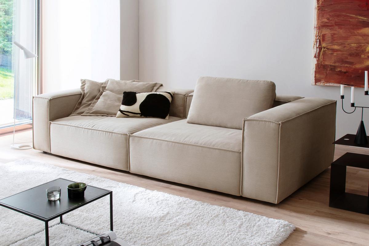 SOFA CARMO Beige Cord - Beige/Schwarz, Kunststoff/Textil (306/68/118cm) - KAWOLA