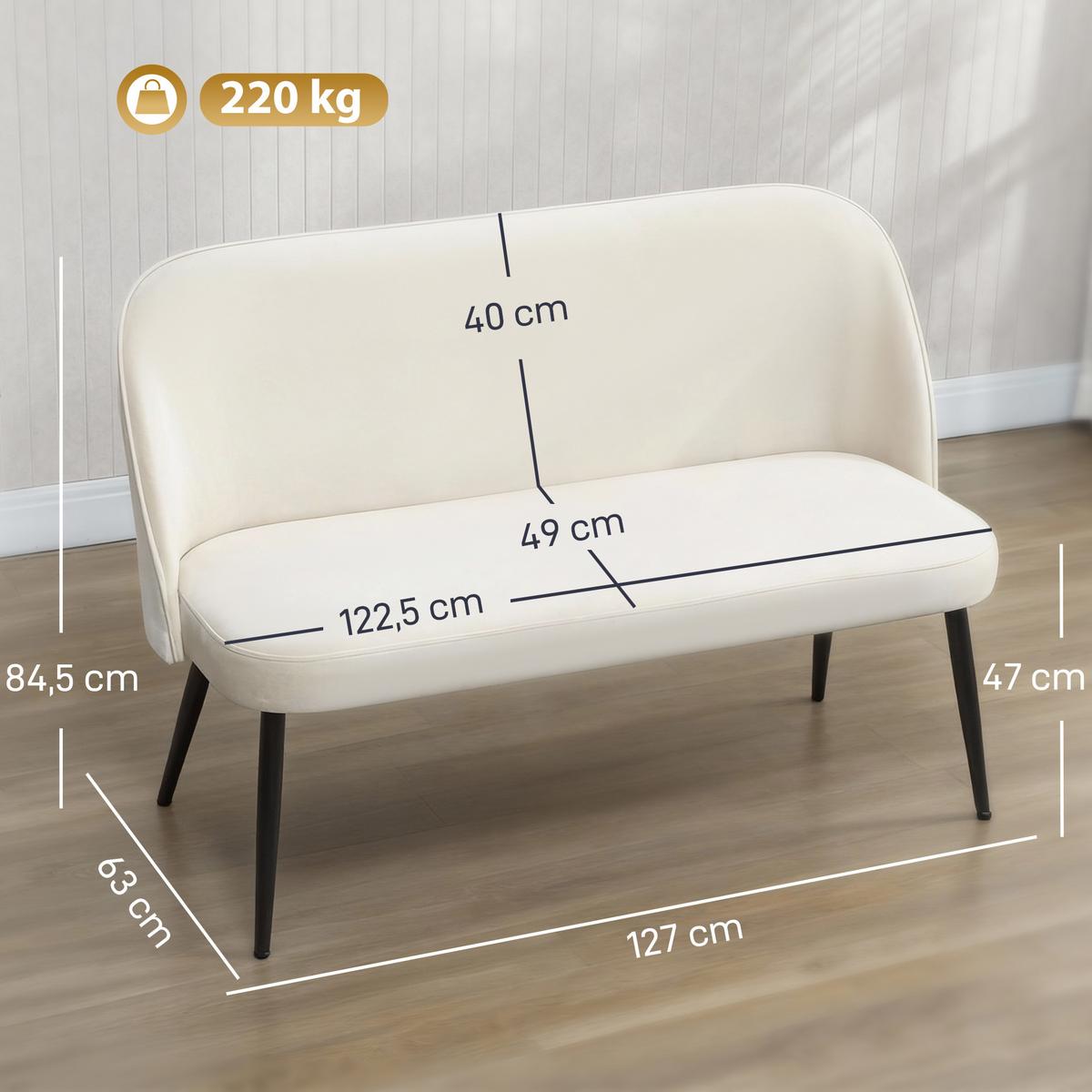 SOFA Polyester Metall Beige - Beige/Schwarz, Textil/Metall (63/84.5/127cm) - HOMCOM
