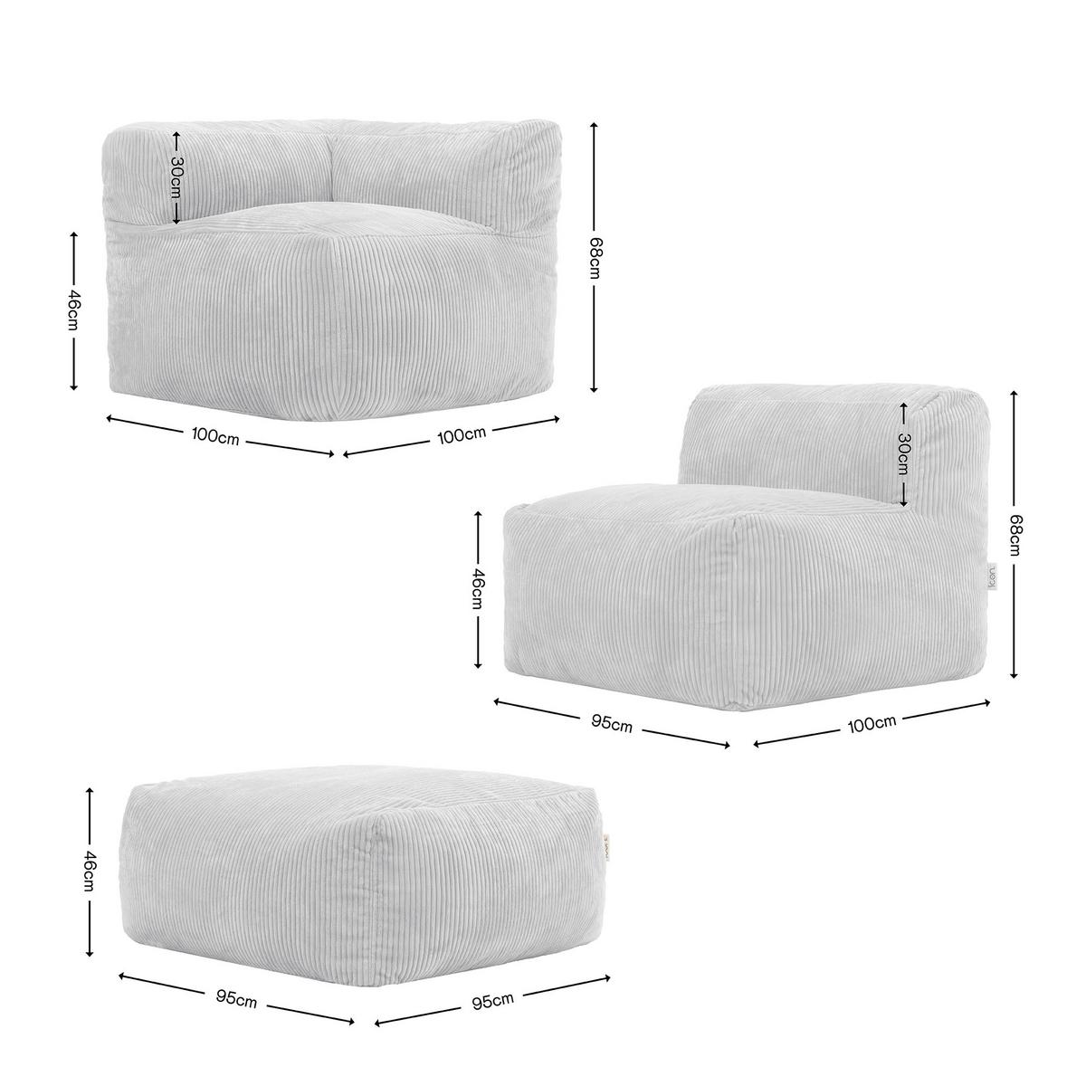 SITZSACK-SOFA 4-tlg. ZEN: 2 Ecksessel, Sessel, Fußstütze - Grau, Textil (390/68/100cm) - icon