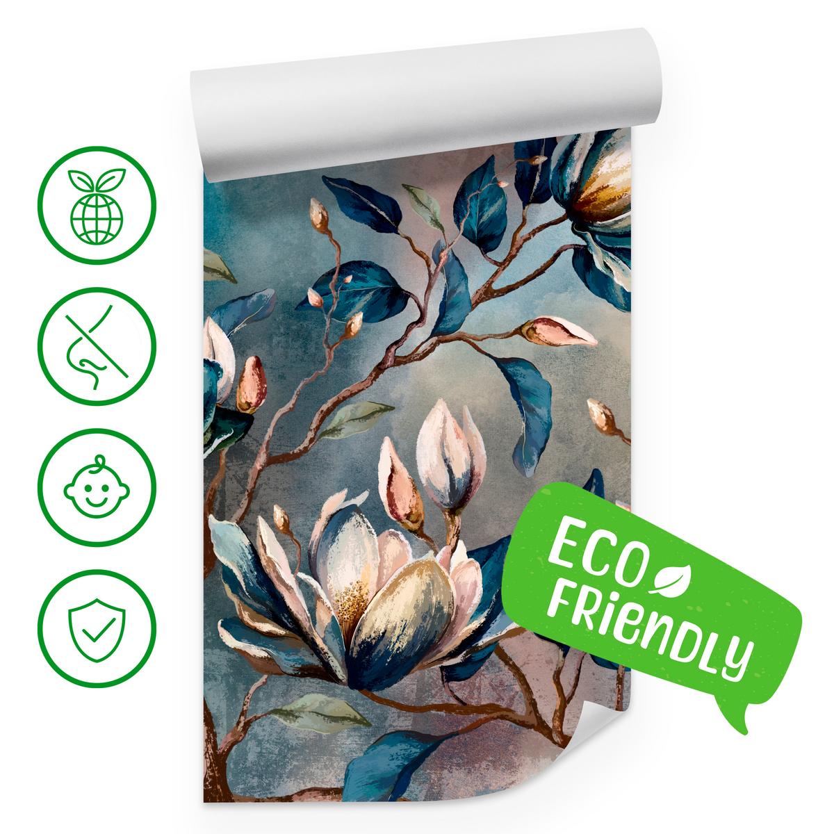 FOTOTAPETE für Wohnzimmer Wunderschöne Magnolien Blätter Zweige Blumen 350x256 - Multicolor, Papier (350/256cm) - Muralo