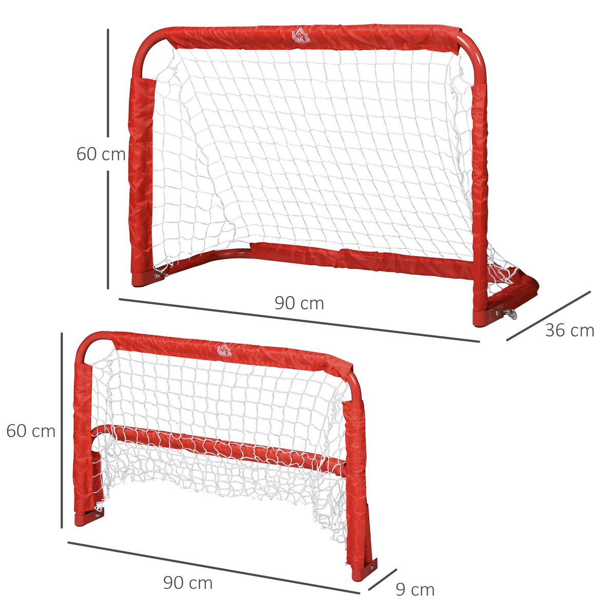 FUSSBALLTORE Fußballnetz 2er Set Minitore Faltbar Stahl Rot 90x36x60 cm - Rot, Metall (36/90cm) - HOMCOM