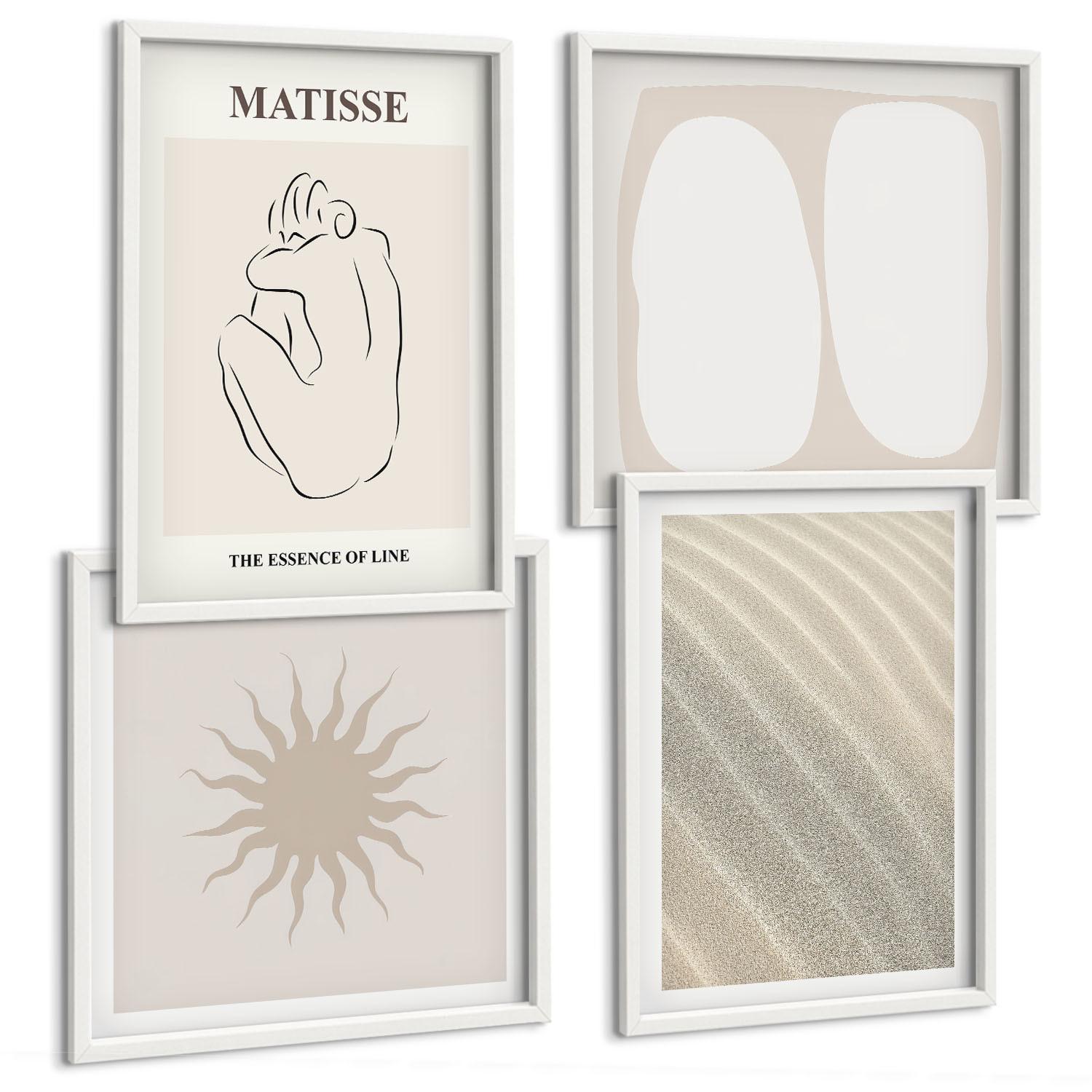 BILDER SET 4er Set - 50x50 cm & 40x60 cm Weißer Rahmen - Minimalistische Sandwellen - Weiß, Kunststoff (50/50cm) - TULUP