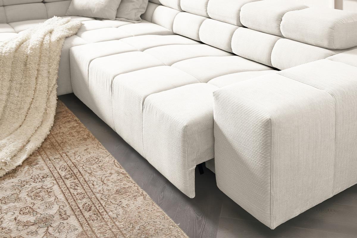 ECKSOFA MIT MOTORISCHEM SITZVORZUG NEVADA Weiß Cord Relaxfunktion - Schwarz/Weiß, Kunststoff/Textil (319/215cm) - KAWOLA