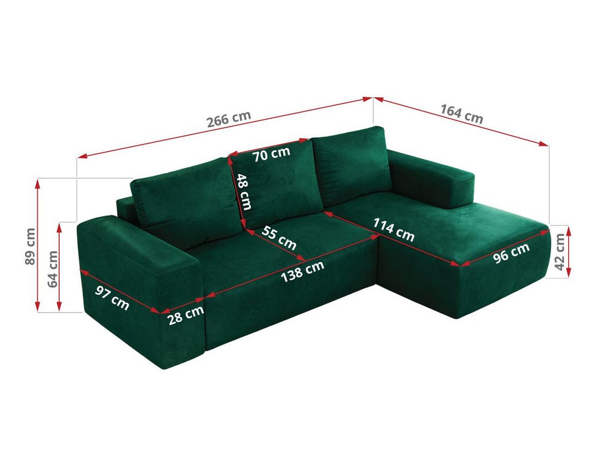 ECKSOFA TRENTINO L Dunkelgrün Velvet - Rechts - Dunkelgrün/Schwarz, Kunststoff/Textil (164/266cm) - MKS