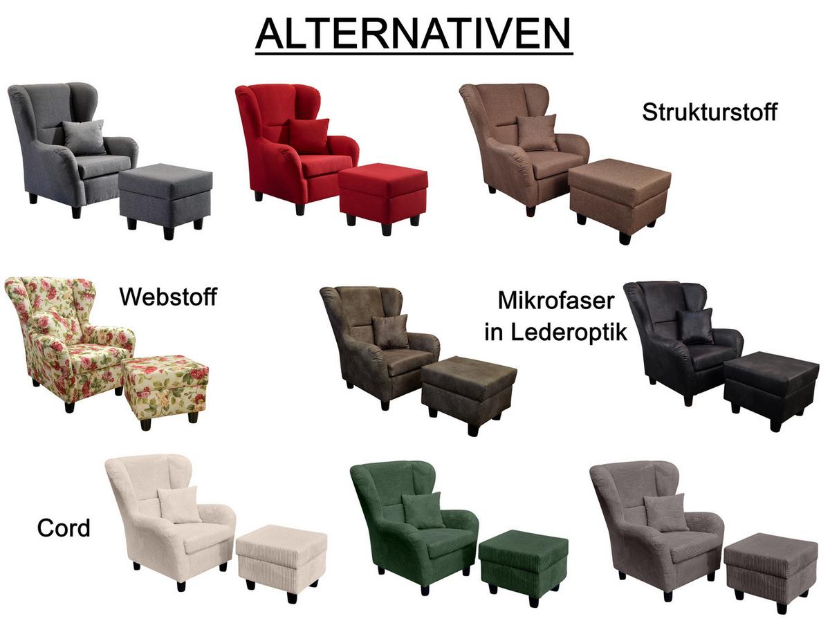 OHRENSESSEL mit HOCKER, hoher Sitzkomfort durch Wellenunterfederung B90/H98/T76 cm, Strukturstoff Rot / 18002 - Rot/Schwarz, Holz/Textil (90/98/76cm) - luma-home