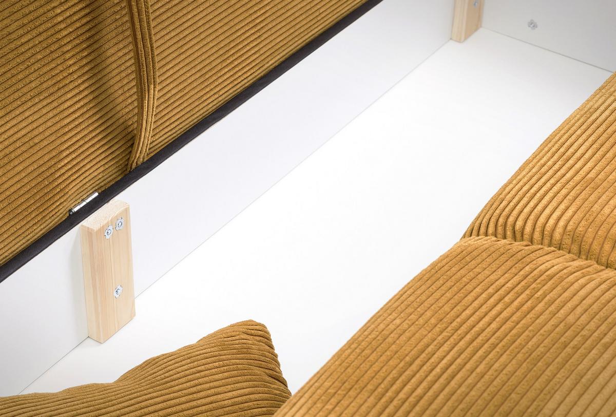 BIG-SOFA mit Schlaffunktion, Bettkasten, Federkern, Armlehnen verstellbar B242/T131/H90 cm, Liegefläche 168x199 cm, Cord Gold Ockergelb / 17213 - Chromfarben/Goldfarben, Kunststoff/Textil (242/90/131cm) - luma-home