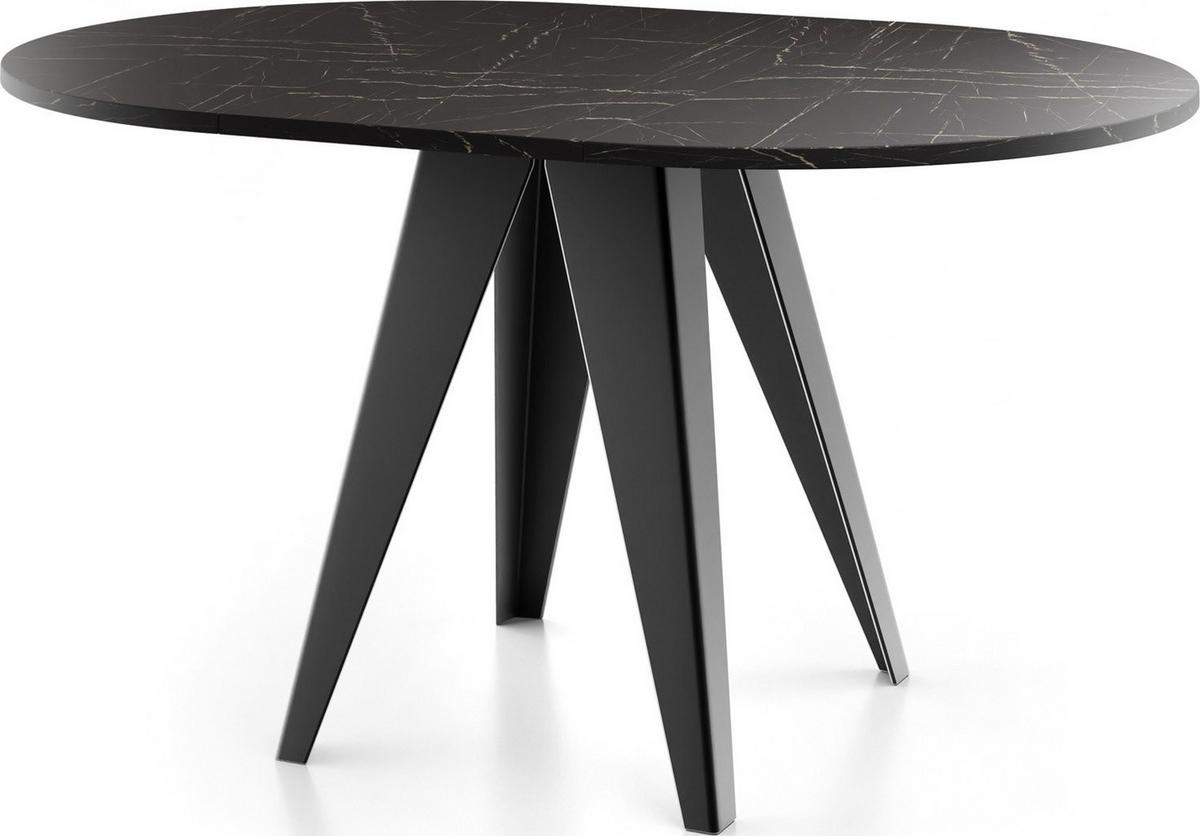 ESSTISCH Glory runder ausziehbarer, Marmor Schwarz 100-140/100/76 cm - Anthrazit/Schwarz, Holzwerkstoff/Metall (100/140/76cm) - WFL GROUP