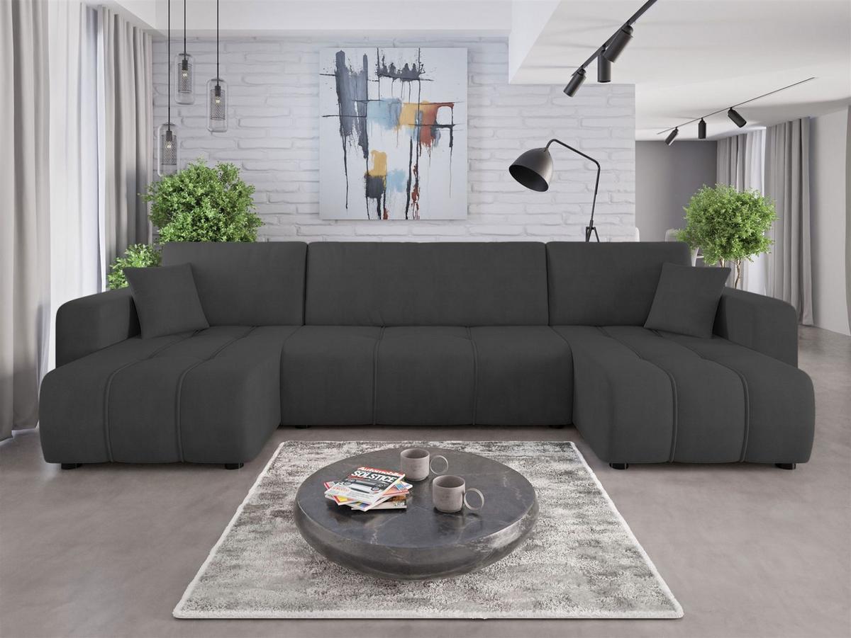 WOHNLANDSCHAFT Dagny - Anthrazit, Holzwerkstoff/Textil (317/85/146cm) - Fun Möbel