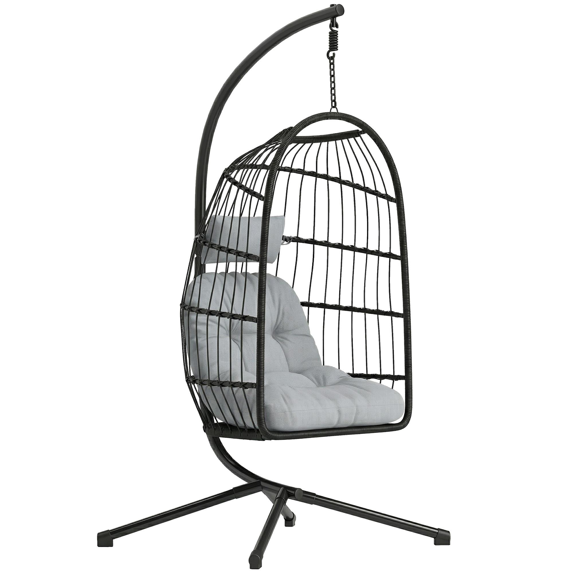HÄNGESESSEL Metall PE-Rattan Hellgrau - Hellgrau/Schwarz, Textil/Metall (101/196/105cm) - Outsunny