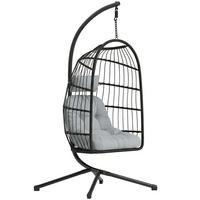HÄNGESESSEL Metall PE-Rattan Hellgrau - Hellgrau/Schwarz, Textil/Metall (101/196/105cm) - Outsunny