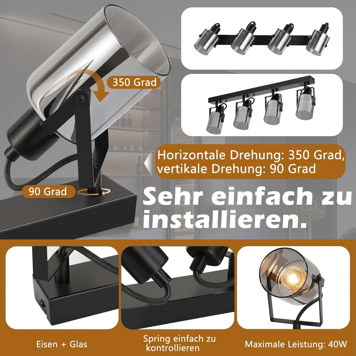 DECKENSTRAHLER Minden 4-flammig 63.5/9.5/18 cm - Schwarz, Metall (63.5/9.5/18cm) - Nettlife