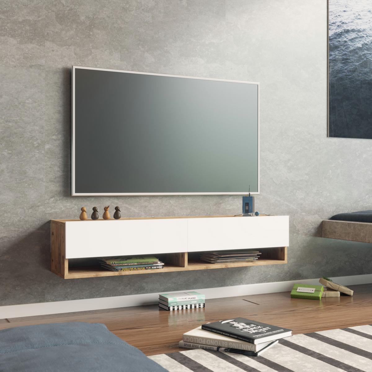 TV-ELEMENT Laitila - Weiß, Holzwerkstoff (140/29.5/31.5cm) - [en.casa]
