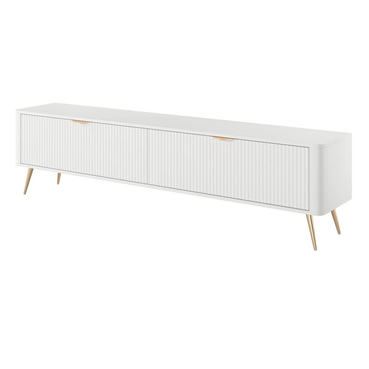 LOWBOARD Vespasia 2T Beige 200/51,2/38 cm – Geriffelte Fronten - Goldfarben/Weiß, Holzwerkstoff/Metall (200/51.2/38cm) - AX Living