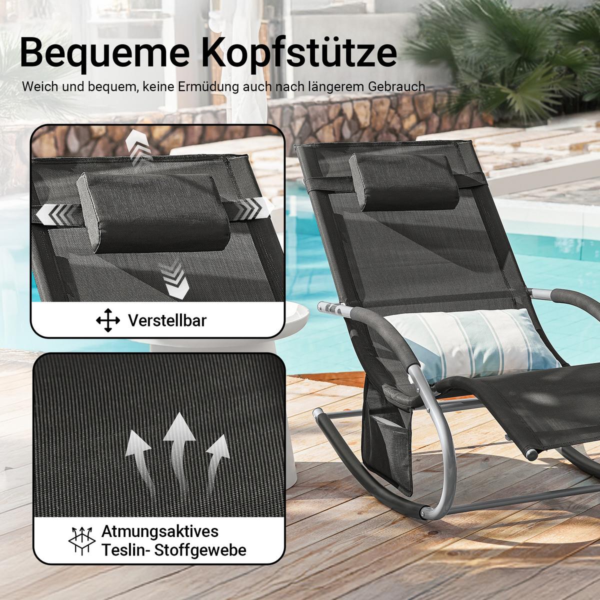 SONNENLIEGE 2 Personen, Gartenliege bis 150kg, Schwarz - Schwarz, Metall (63/87/150cm) - SoBuy