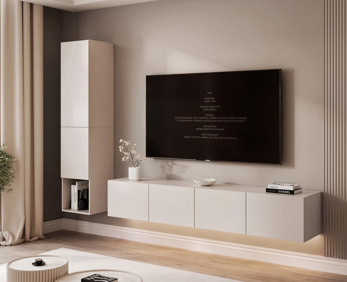 WOHNWAND ANGEL LINE I 2-teilig, mit LED-Beleuchtung, Kaschmir - Kaschmir, Holzwerkstoff (240/180/40cm) - Idohome