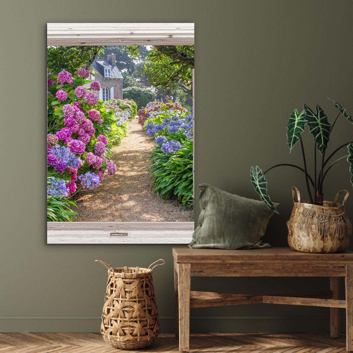 METALLBILD Hortensie - Durchsichtig - Blumen - Sommer - Lila - Weg 80x120 cm - Lila, Metall (80/120cm) - MuchoWow
