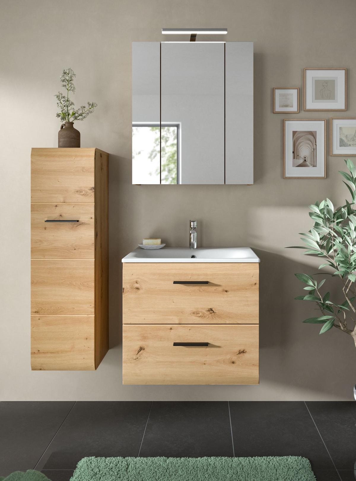 BADKOMMODE Eiche Artisan, Badezimmer Kommode hängend oder stehend 30 x 60 cm - Schwarz/Eiche Artisan, Holzwerkstoff/Kunststoff (30/106/30cm) - Inn.Furn